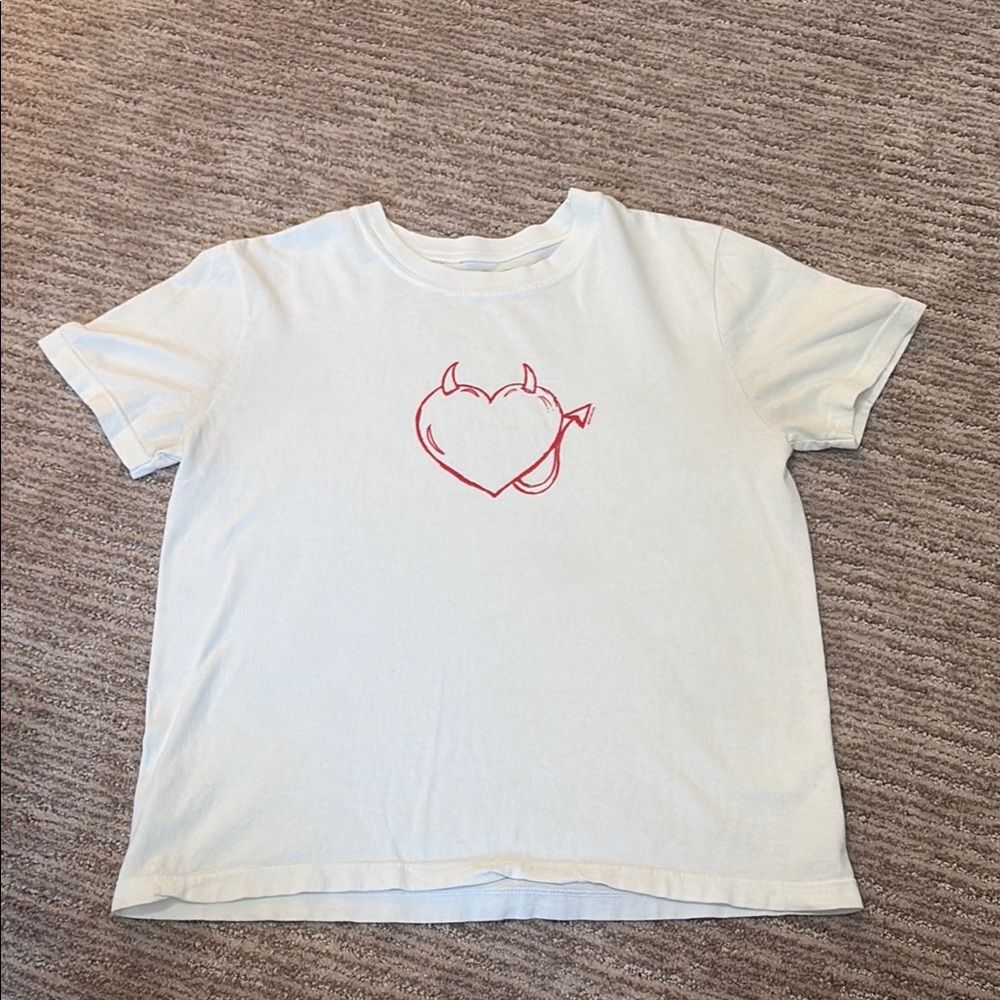 Brandy Melville White and Red Short Sleeve Tee